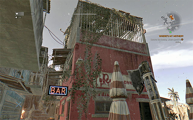 Look behind the red building. - 17: Wheres My Mother? | Side quests - The Slums - Side quests - The Slums - Dying Light Game Guide