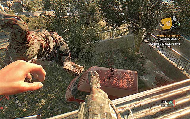 You can use the roof of Salims house to defend against the Runners. - 17: Wheres My Mother? | Side quests - The Slums - Side quests - The Slums - Dying Light Game Guide