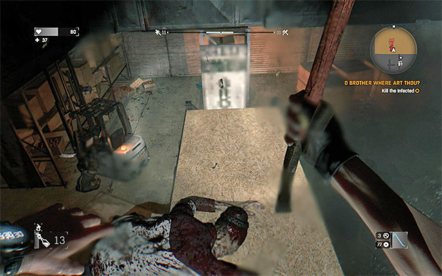 Defend yourself while standing on the high shelves. - 19: O Brother Where Art Thou? | Side quests - The Slums - Side quests - The Slums - Dying Light Game Guide