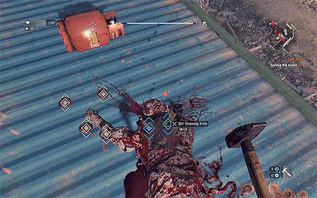 Weapons and firecrackers can be found on top of the containers. - 6: The Pit | Main quests - The Slums - Main quests - The Slums - Dying Light Game Guide