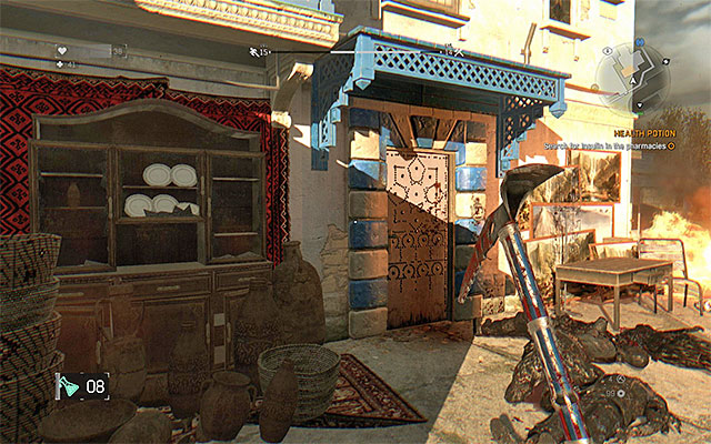 It is best to use a lockpick to open the pharmacy door - 9: Health Potion | Side quests - Old Town - Side quests - Old Town - Dying Light Game Guide