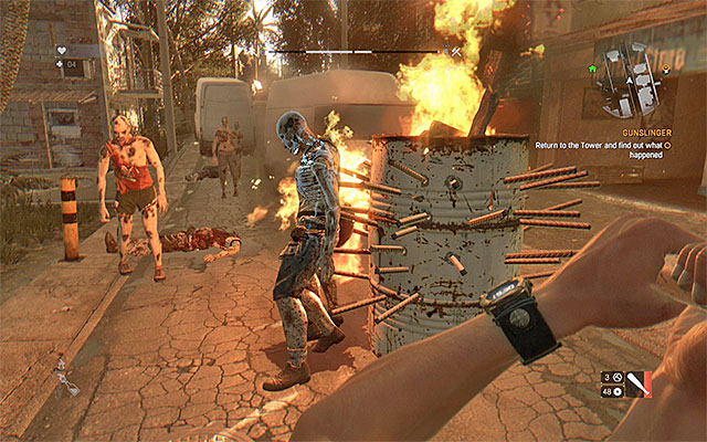 Sticking a monster on spikes makes him die immediately. - The use of parkour and environment elements | Combat - Combat - Dying Light Game Guide