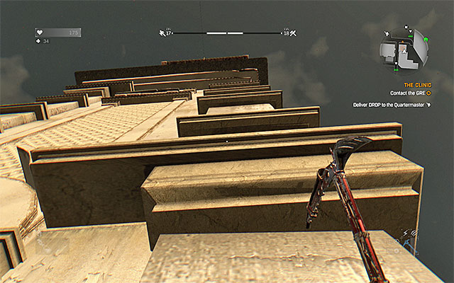 Jump towards the successive ledges of the tower - 14: The Clinic | Main quests - Old Town #2 - Main quests - Old Town #2 - Dying Light Game Guide