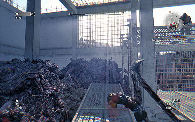 Jump to reach the scaffolding, to escape the area with the zombies - 15: Extraction - part 2 | Main quests - The Slums #2 - Main quests - The Slums #2 - Dying Light Game Guide