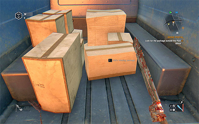 The package is inside a blue mail van - Going Postal | Side quests - Jasirs Farm - Jasirs Farm | Side Quests - Dying Light: The Following Game Guide
