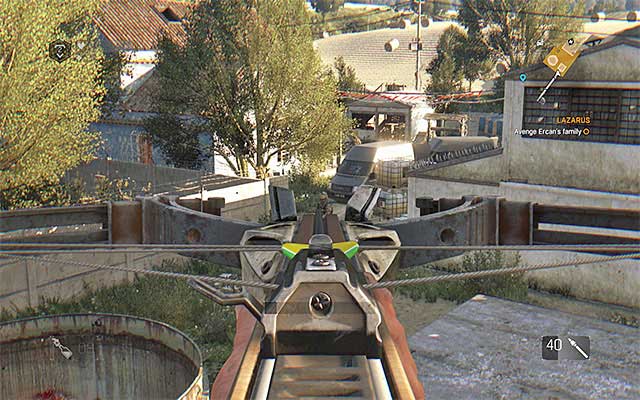 Use your bow or a compound crossbow to eliminate enemies silently - Lazarus | Side quests - Jasirs Farm - Jasirs Farm | Side Quests - Dying Light: The Following Game Guide