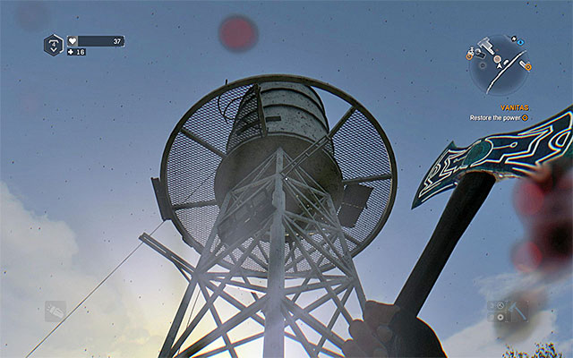 The fuse boxes are located on the power pole and on the top of the large metal tower. - Vanitas | Main story - Main story - Dying Light: The Following Game Guide