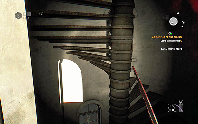 Dont pay attention to the closed lighthouse doors, as you can (and have to) climb the tower - At the End of the Tunnel | Main story - Main story - Dying Light: The Following Game Guide