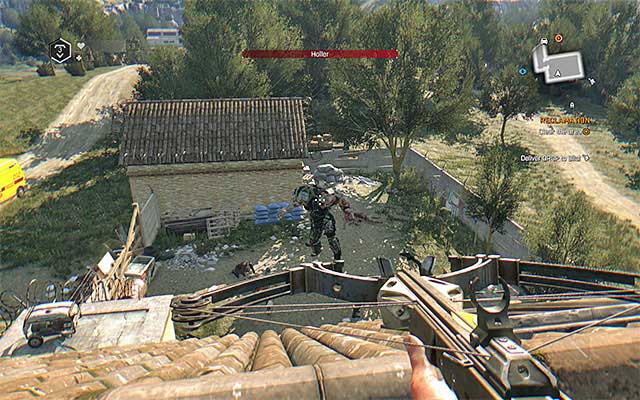 The boss can be attacked from a safe distance, from the roof of the main building of the household. - How to defeat Holler? | Side quests - Other locations - Other locations | Side Quests - Dying Light: The Following Game Guide