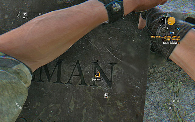 Rip off the plaque attached to the tomb - The Thrill of the Chase: Six Feet Under | Side quests - Jasirs Farm - Jasirs Farm | Side Quests - Dying Light: The Following Game Guide