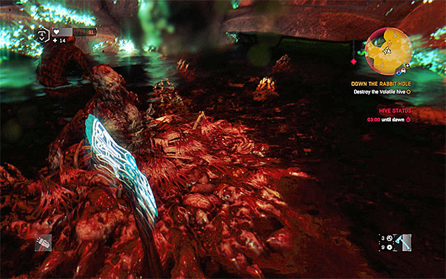 In order to clear the hive, you must find and eliminate four monsters responsible for spawning the infected - one of those creatures can be seen on the above screenshot - Down the Rabbit Hole | Side quests - Jasirs Farm - Jasirs Farm | Side Quests - Dying Light: The Following Game Guide