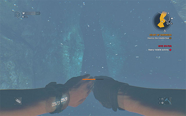 Crane has to spend several dozens of seconds underwater to reach the hive. - Heart of Darkness | Side quests - The Gas Station - The Gas Station | Side Quests - Dying Light: The Following Game Guide