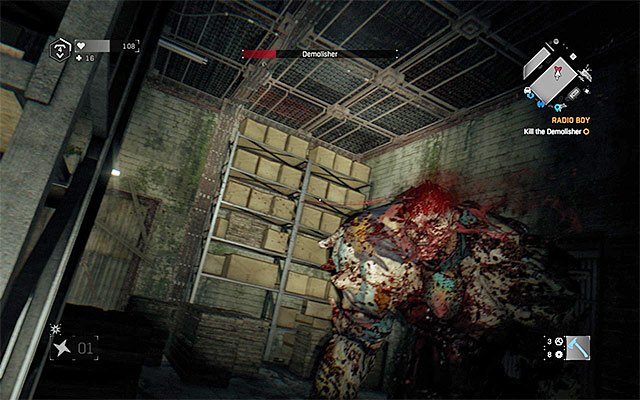 If you are fighting in melee range, try to attack the exposed head of the boss. - Radio Boy | Side quests - Other locations - Other locations | Side Quests - Dying Light: The Following Game Guide