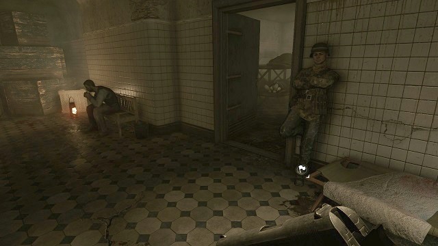 Whats with the gloomy faces? Ah...theres mortuary there... - Mission 12 - Home Army Victorious - Singleplayer campaign mode - Enemy Front - Game Guide and Walkthrough