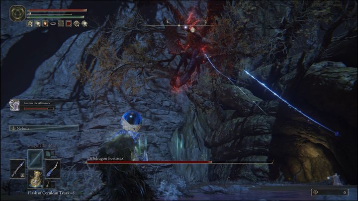 Fortissax, apart from the standard breathing fire he usually performs when you stand in front of it, can also fly upwards to better position itself - Elden Ring: How to beat Lichdragon Fortissax? - Elden Ring: All bosses in Deeproot Depths - Elden Ring Guide