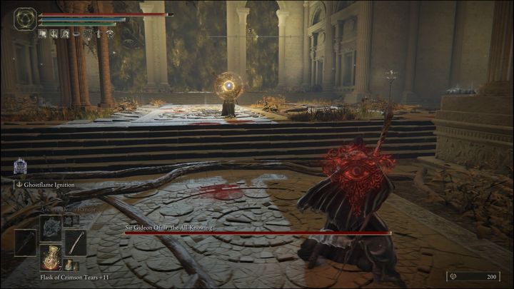 When a yellow mark on his body appears, watch out with attacking, as it means that after a few hits (usually five) of your own, the boss will explode with a yellow glow, dealing a lot of damage to you - Elden Ring: How to beat Sir Gideon Ofnir, the All-Knowing? - Elden Ring: All bosses in Leyndell, Ashen Capital - Elden Ring Guide