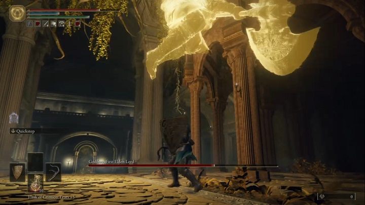 Godfrey also likes to jump even when you're close - Elden Ring: How to beat Godfrey, First Elden Lord? - Elden Ring: All bosses in Leyndell, the royal capital - Elden Ring Guide