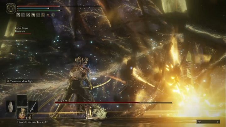 When you are close to and in front of the Elden Beast, he can also stick his sword into the ground once and then hold it in that position generating energy for a blast - Elden Ring: How to beat Radagon of the Golden Order, Elden Beast? - Elden Ring: All bosses in Leyndell, Ashen Capital - Elden Ring Guide