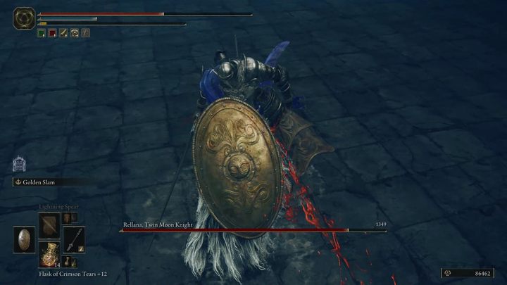 Although you can't interrupt Rellana's attacks with your own, you can stun her quite easily, allowing you to land a critical hit and drink a healing potion - Shadow of the Erdtree: How to defeat Rellana, Twin Moon Knight? - Shadow of the Erdtree: Main bosses - Elden Ring Guide