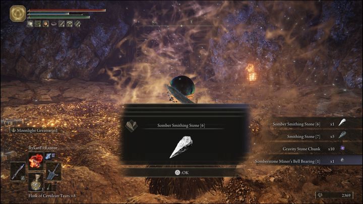 For defeating the boss in Caelid, you will receive 7600 Runes, the Somberstone Miner's Bell Bearing [1], Gravity Stone Chunk x10, Somber Smithing Stone [6] and Smithing Stone [7] x5 - Elden Ring: How to beat Fallingstar Beast? - Elden Ring: All bosses in Caelid - Elden Ring Guide