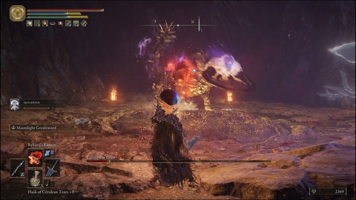 In addition to the linear charge, which it uses several times, the boss can stick its head into the ground, then launch a few boulders at you - Elden Ring: How to beat Fallingstar Beast? - Elden Ring: All bosses in Caelid - Elden Ring Guide