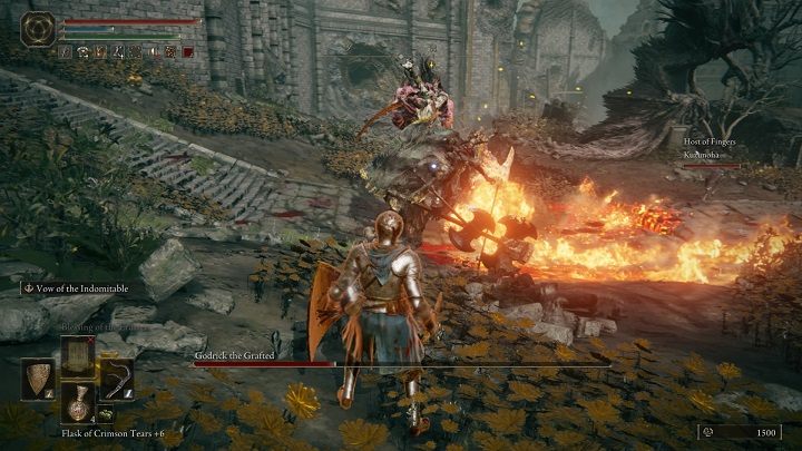 In the second phase, the opponent also surrounds himself with a tornado, but this time it will be enhanced with a fire spell, so it is more difficult to defend with a shield - Elden Ring: How to beat Godrick the Grafted? - Elden Ring: All bosses in Stormhill - Elden Ring Guide