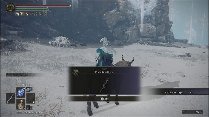 For defeating the third version of the boss, located in Mountaintops of the Giants, you will receive the, Death Ritual Spear weapon and 77,000 Runes - Elden Ring: How to beat Deathbird? - Elden Ring: All bosses in Stormhill - Elden Ring Guide