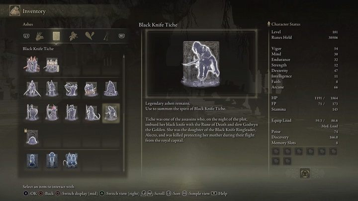Black Knife Tiche's ashes are a reward for defeating Alecto, Black Knife Ringleader - Elden Ring: List off all Legendary Ashen Remains - Elden Ring: Trophy Guide - Elden Ring Guide