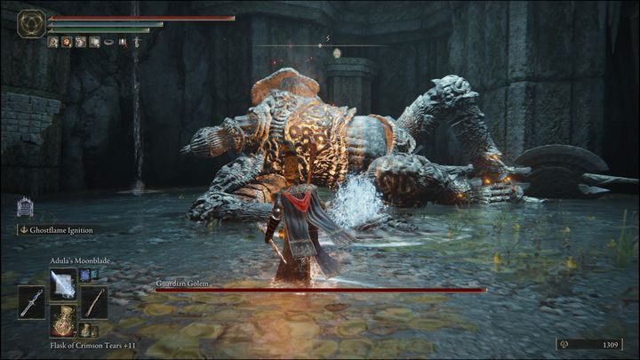 Focus mainly on one leg because if you hit it several times, the boss will fall over, and you will have a chance of a critical hit by approaching his chest - Elden Ring: How to beat Guardian Golem? - Elden Ring: All bosses in Limgrave - Elden Ring Guide