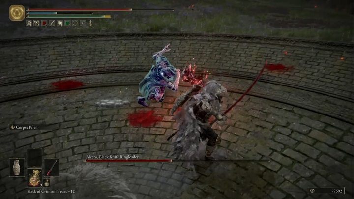 The opponent will sometimes set his dagger on fire and start charging a jump - Elden Ring: How to beat Alecto, Black Knife Ringleader? - Elden Ring: All bosses in Liurnia of the Lakes - Elden Ring Guide