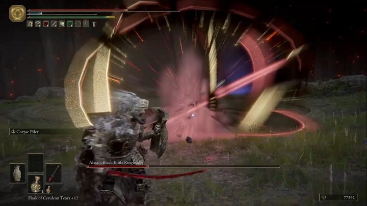 Using health items can be difficult, as the enemy seems to have infinite stamina - whenever you move away from it to try to apply a health potion, he will either attack with his melee weapon or fire a projectile So heal as often as you can and start the fight only after you' - Elden Ring: How to beat Alecto, Black Knife Ringleader? - Elden Ring: All bosses in Liurnia of the Lakes - Elden Ring Guide