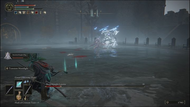 As the blades fly towards you, sprint sideways to dodge all of them - Elden Ring: How to beat Royal Knight Loretta? - Elden Ring: All bosses in Liurnia of the Lakes - Elden Ring Guide