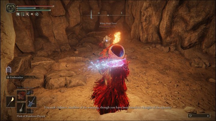 However, before you interact with the sign, leave the cave and use the Site of Grace - only then visit the Varry's world - Elden Ring: White Mask Varre - walkthrough - Elden Ring: Quests - Elden Ring Guide