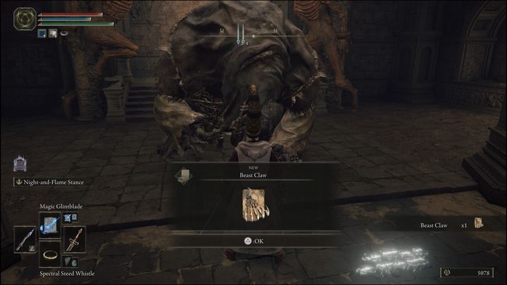 Once you have soothed Gurranq and re-entered the location, after feeding him the fifth Deathroot, you will receive another beast incantation, namely the Beast Claw - Elden Ring: Gurranq, Beast Clergyman - walkthrough - Elden Ring: Quests - Elden Ring Guide