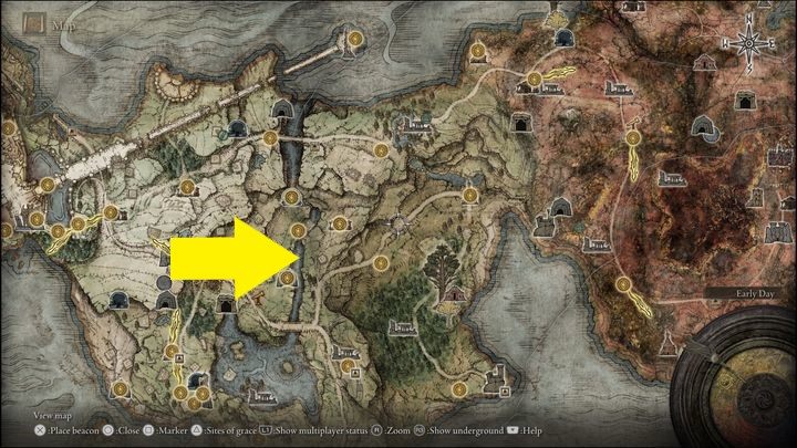 Yura's first location is marked with a yellow arrow, in Limgrave to be exact - Elden Ring: Bloody Finger Hunter Yura - walkthrough - Elden Ring: Quests - Elden Ring Guide