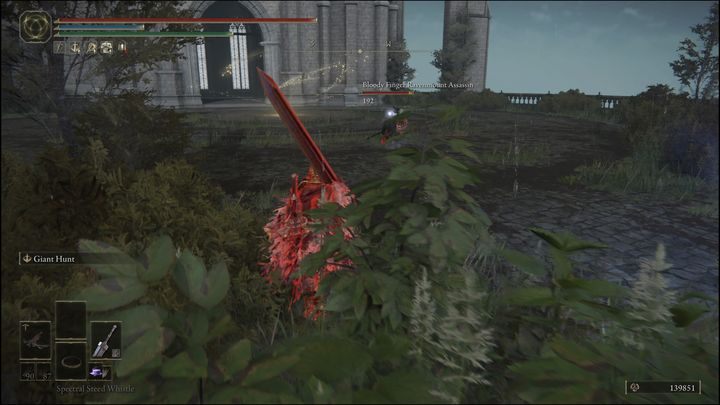 The enemy will often disappear after taking damage to reappear in the air and perform a death from above - Elden Ring: Bloody Finger Hunter Yura - walkthrough - Elden Ring: Quests - Elden Ring Guide