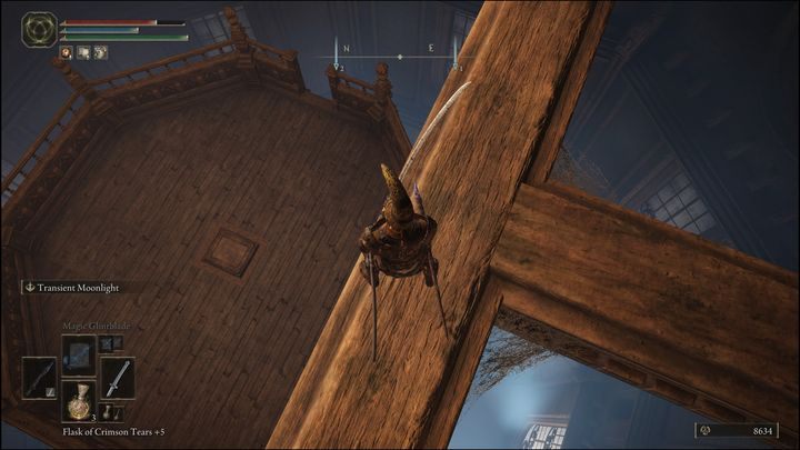 Proceed slowly to avoid falling down, approach the area marked on the screenshot and then jump down to the platform - Elden Ring: Ranni questline - walkthrough - Elden Ring: Quests - Elden Ring Guide