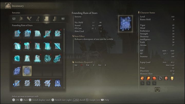 This spell creates a cloud from which a rain of magic projectiles will fall - Elden Ring: Best Sorceries - list - Elden Ring: Basics - Elden Ring Guide