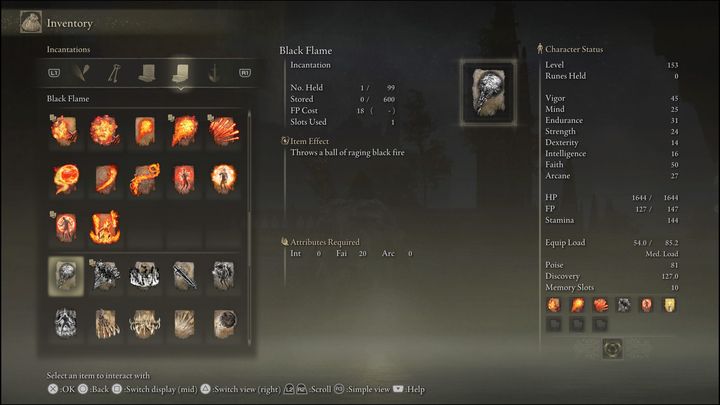 This incantation creates a black flame cast from your fingers that flies toward the opponent - Elden Ring: Best Incantations - list - Elden Ring: Basics - Elden Ring Guide