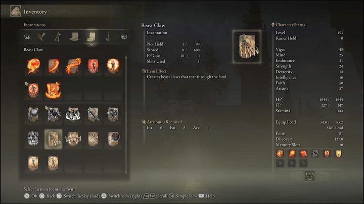 The Beast's Claw is a beastly incantation that creates a few claws on the ground and then releases them straight ahead - Elden Ring: Best Incantations - list - Elden Ring: Basics - Elden Ring Guide