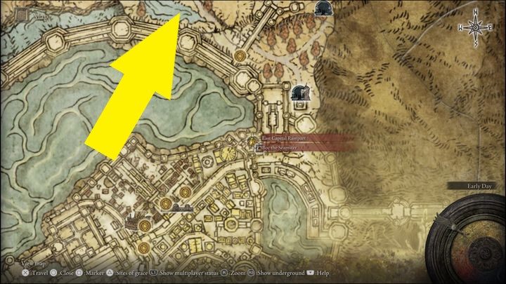 You need to reach the area shown in the screenshot - Elden Ring: Dung Eater / Blackguard Boggart questline - walkthrough - Elden Ring: Quests - Elden Ring Guide