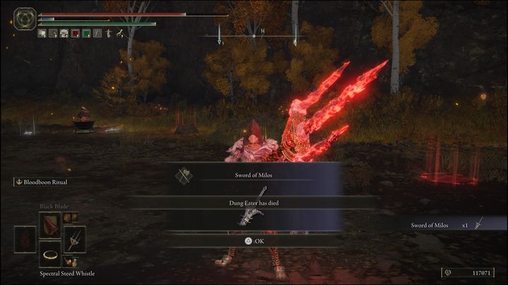 Defeating the Dung Eater when he invades your universe yields a weapon - Sword of Milos - Elden Ring: Dung Eater / Blackguard Boggart questline - walkthrough - Elden Ring: Quests - Elden Ring Guide