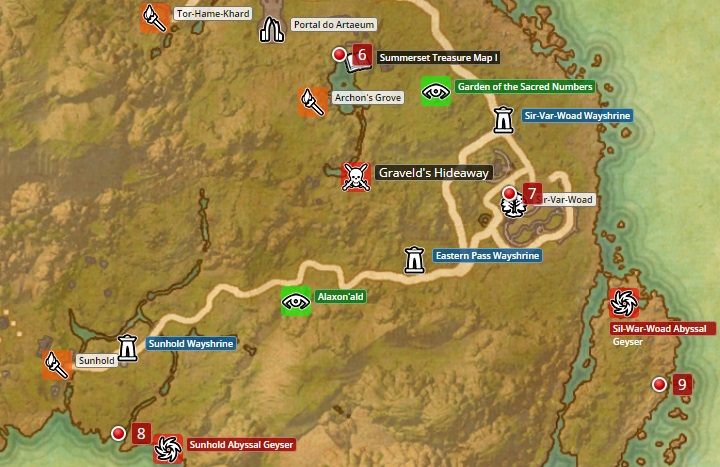 Map of Summerset. - Psijic Order missions in The Elder Scrolls Online Summerset - Psijic Order - The Elder Scrolls Online Guide