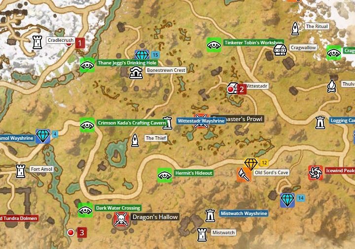 Map of Eastmarch. - Psijic Order missions in The Elder Scrolls Online Summerset - Psijic Order - The Elder Scrolls Online Guide