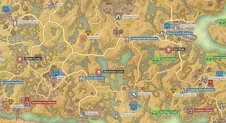 Map of Shadowfen. - Psijic Order missions in The Elder Scrolls Online Summerset - Psijic Order - The Elder Scrolls Online Guide