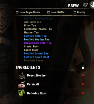 The screen represents a section of the Provisioning window - Materials | Provisioning - Provisioning - The Elder Scrolls Online Guide