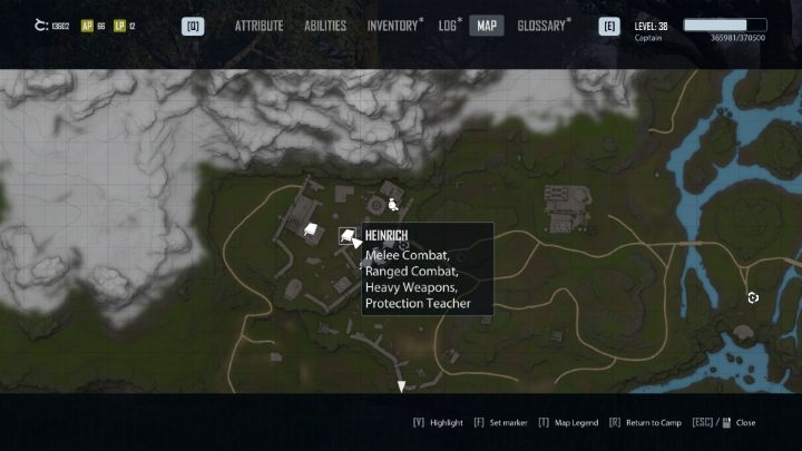 Heinrich can be found in the central area of the Castle, on the training grounds - Elex 2: Skill Trainers - list - World Map - Elex 2 Guide