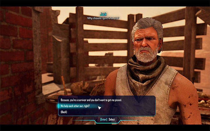 Intimidate Jack or ask him to give the weapon back (if you give him a beer) - Elex: Heavy Loss - Walkthrough - Tavar - Elex Game Guide