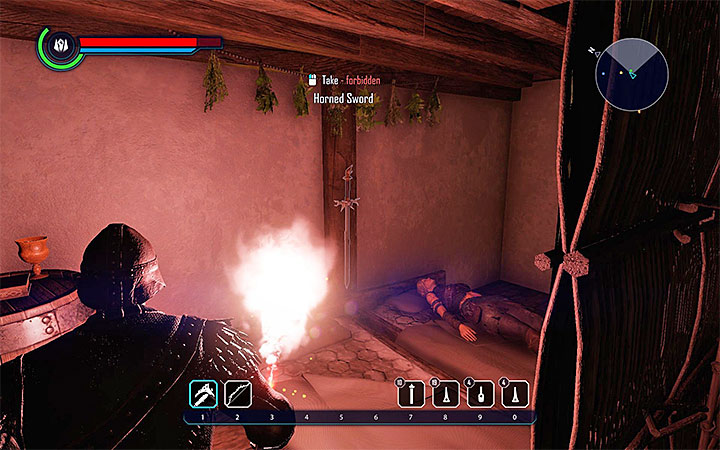 Horned Sword hangs on one of the walls in Angrims house which is located in Goliet (the picture) - Elex: Where to find better weapons at the start? - FAQ - Elex Game Guide