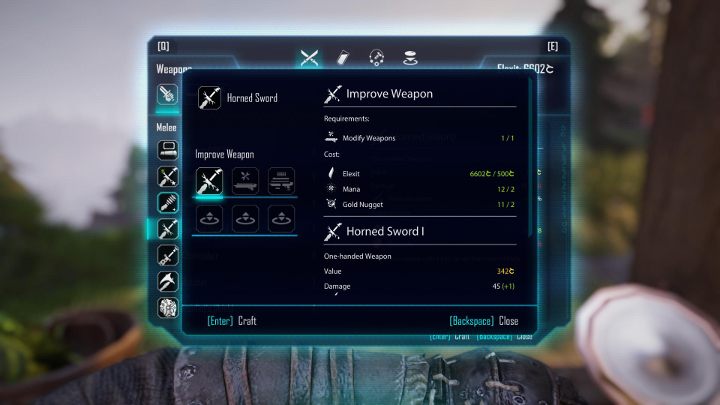 When you click on a selected weapon, you will see the screen above - Elex: Crafting - Gameplay basics - Elex Game Guide